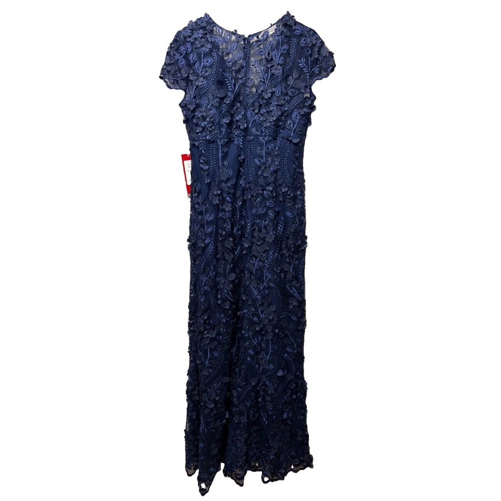 Carmen Marc Valvo Infusion Navy 3D Floral Applique Gown Size 10 NWT $440 - Picture 9 of 13